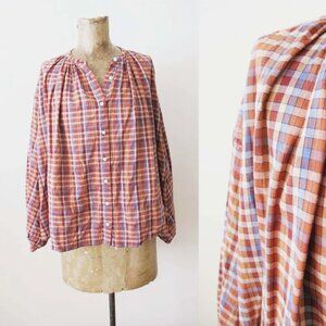 Doen Jane Autumn Plaid Blouse XS Cotton Checkered Button